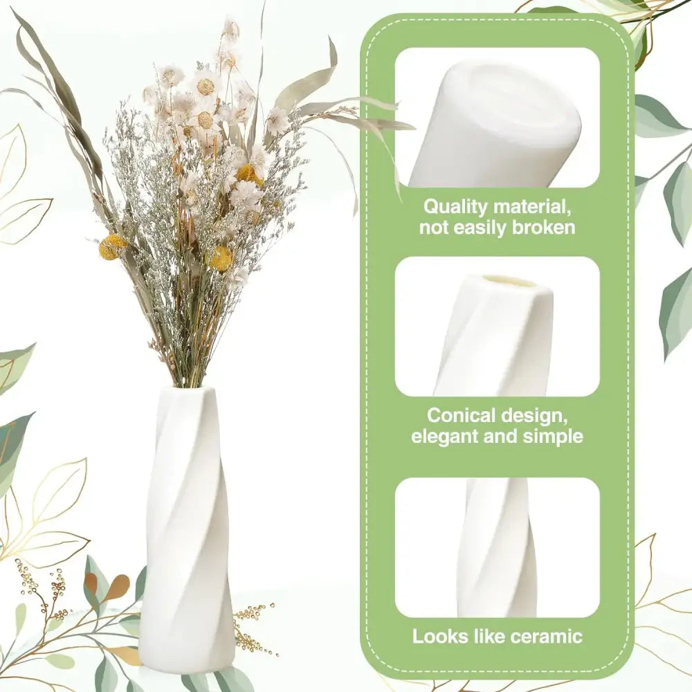 Retro twisted white plastic flower vases living room decor pack
