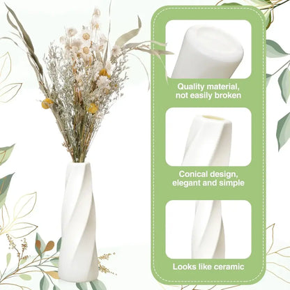 Retro twisted white plastic flower vases living room decor pack