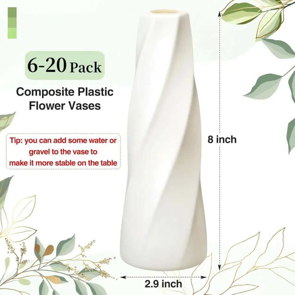 Retro twisted white plastic flower vases living room decor pack