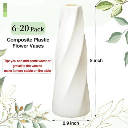 Retro twisted white plastic flower vases living room decor pack