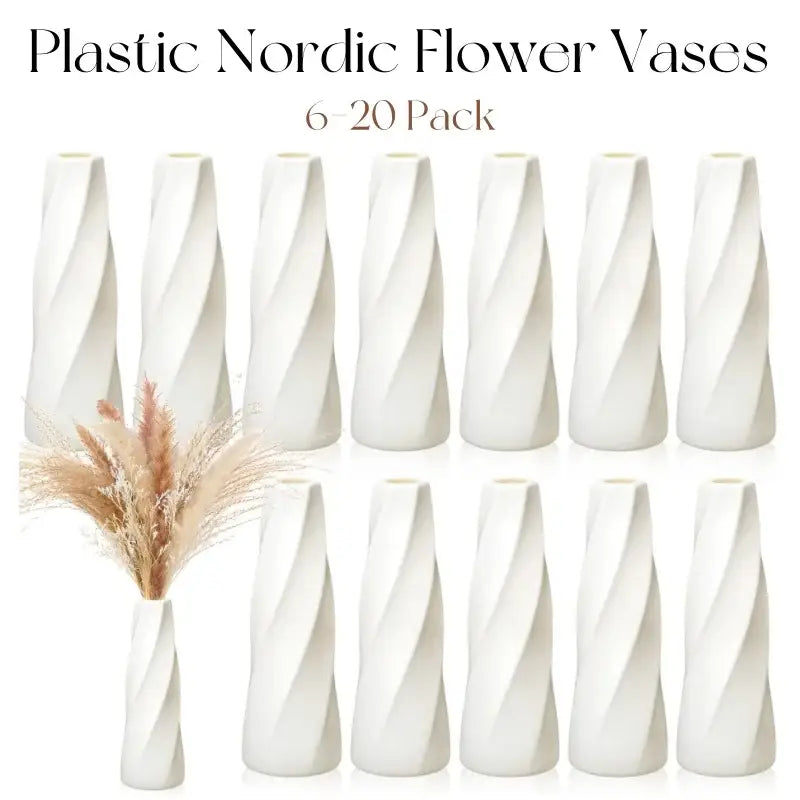 Retro twisted white plastic flower vases living room decor pack