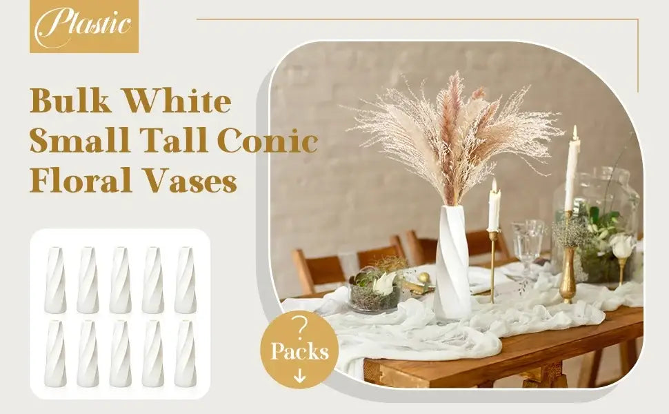Retro twisted white plastic flower vases living room decor pack