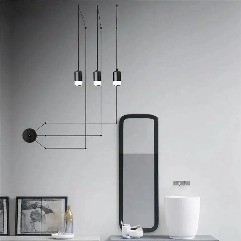 Modern black plug-in hanging lights bedroom cylindrical pendants