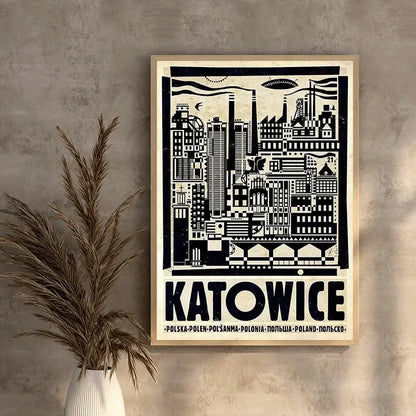 Vintage poland city śnieżka moon canvas wall art living room decor