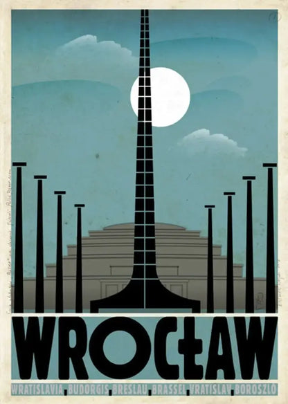 Vintage poland city śnieżka moon canvas wall art living room decor