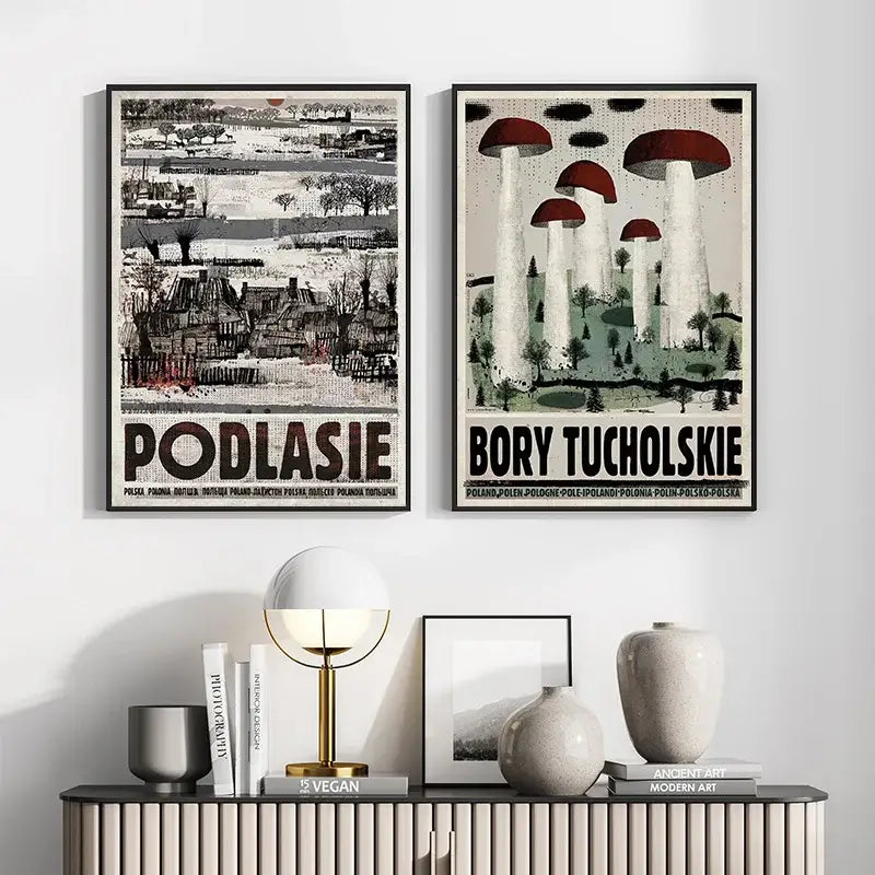 Vintage poland city śnieżka moon canvas wall art living room decor
