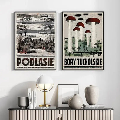 Vintage poland city śnieżka moon canvas wall art living room decor