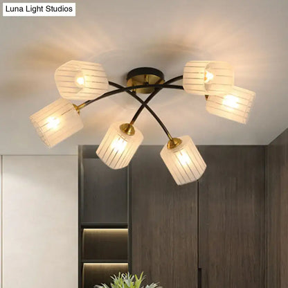 Post modern black & gold frosted glass semi-flush mount living room light