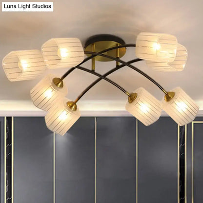 Post modern black & gold frosted glass semi-flush mount living room light
