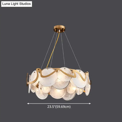 Postmodern gold and glass circle pendant light for dining room