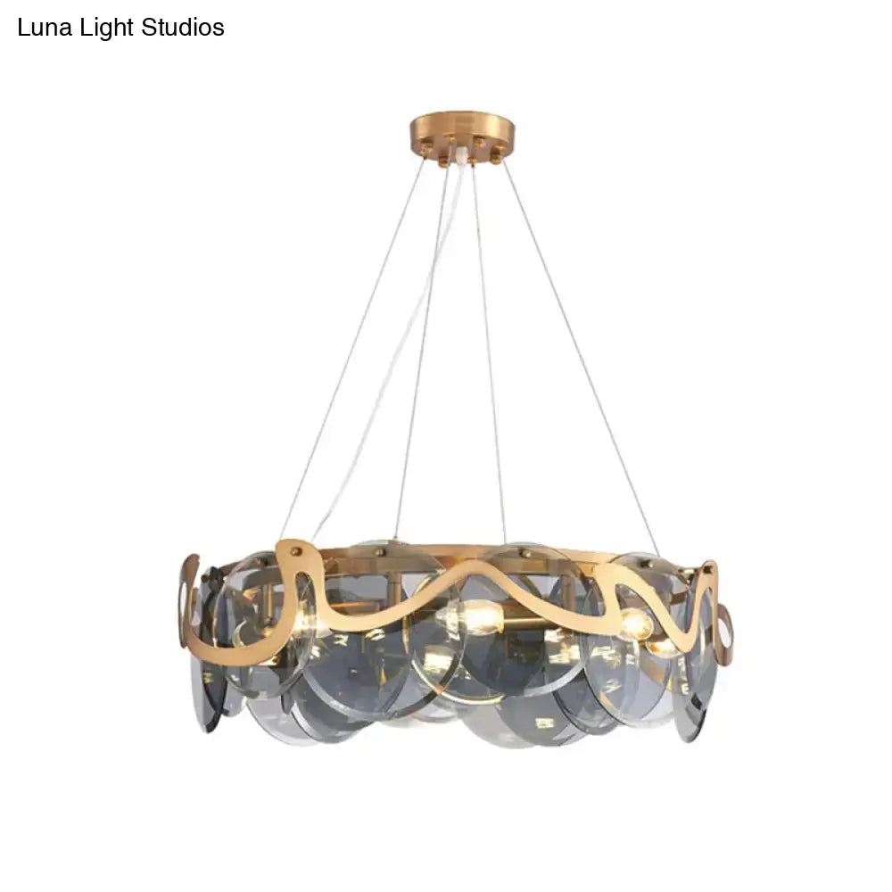 Postmodern gold and glass circle pendant light for dining room