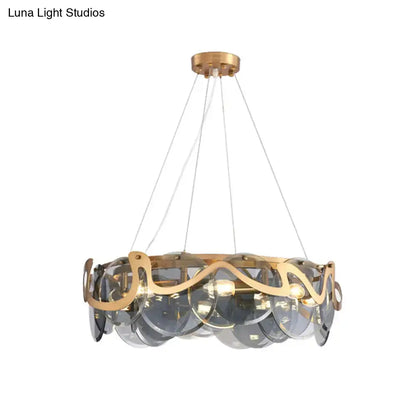 Postmodern gold and glass circle pendant light for dining room