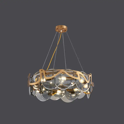 Postmodern gold and glass circle pendant light for dining room