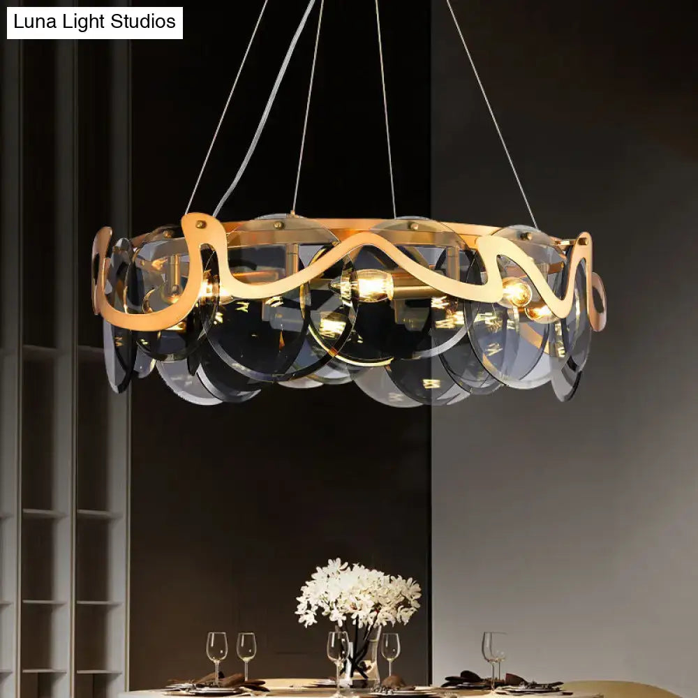 Postmodern gold and glass circle pendant light for dining room