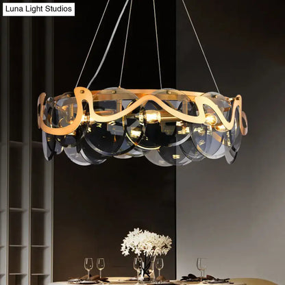 Postmodern gold and glass circle pendant light for dining room