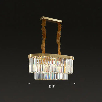 Postmodern brass clear crystal rod chandelier dining room light