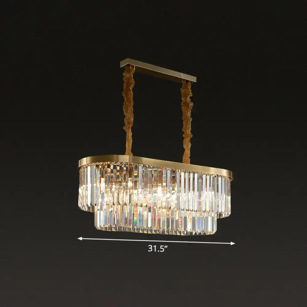 Postmodern brass clear crystal rod chandelier dining room light