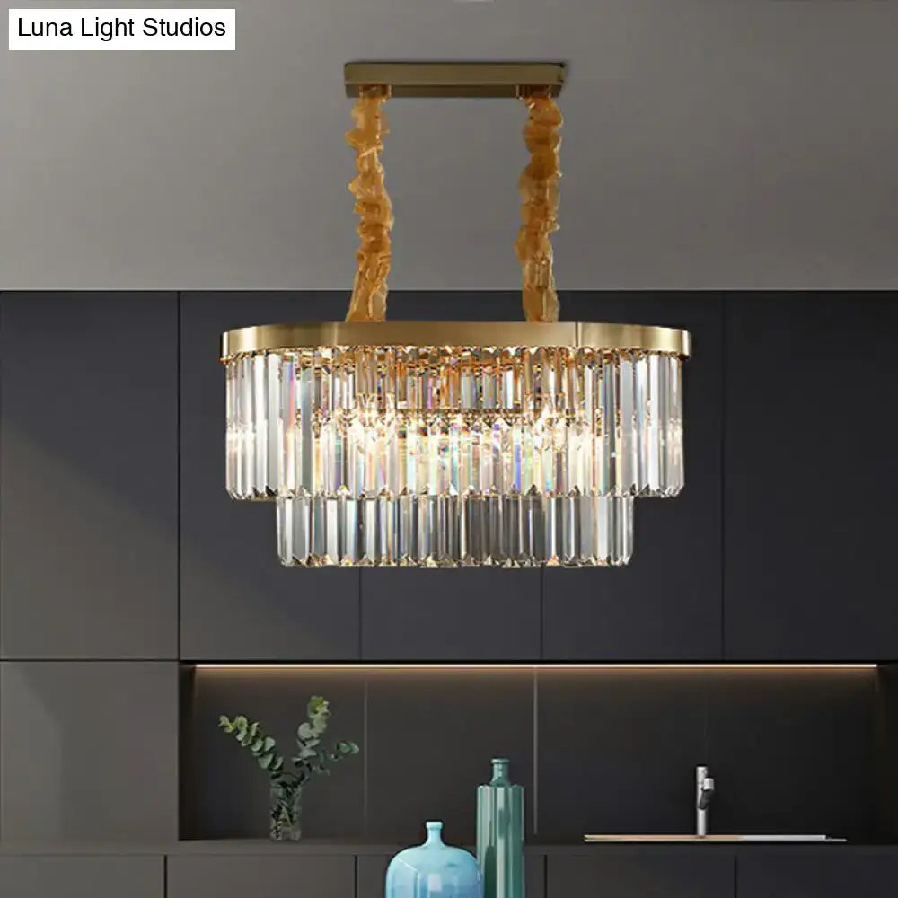 Postmodern brass clear crystal rod chandelier dining room light