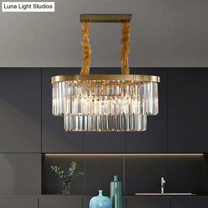 Postmodern brass clear crystal rod chandelier dining room light