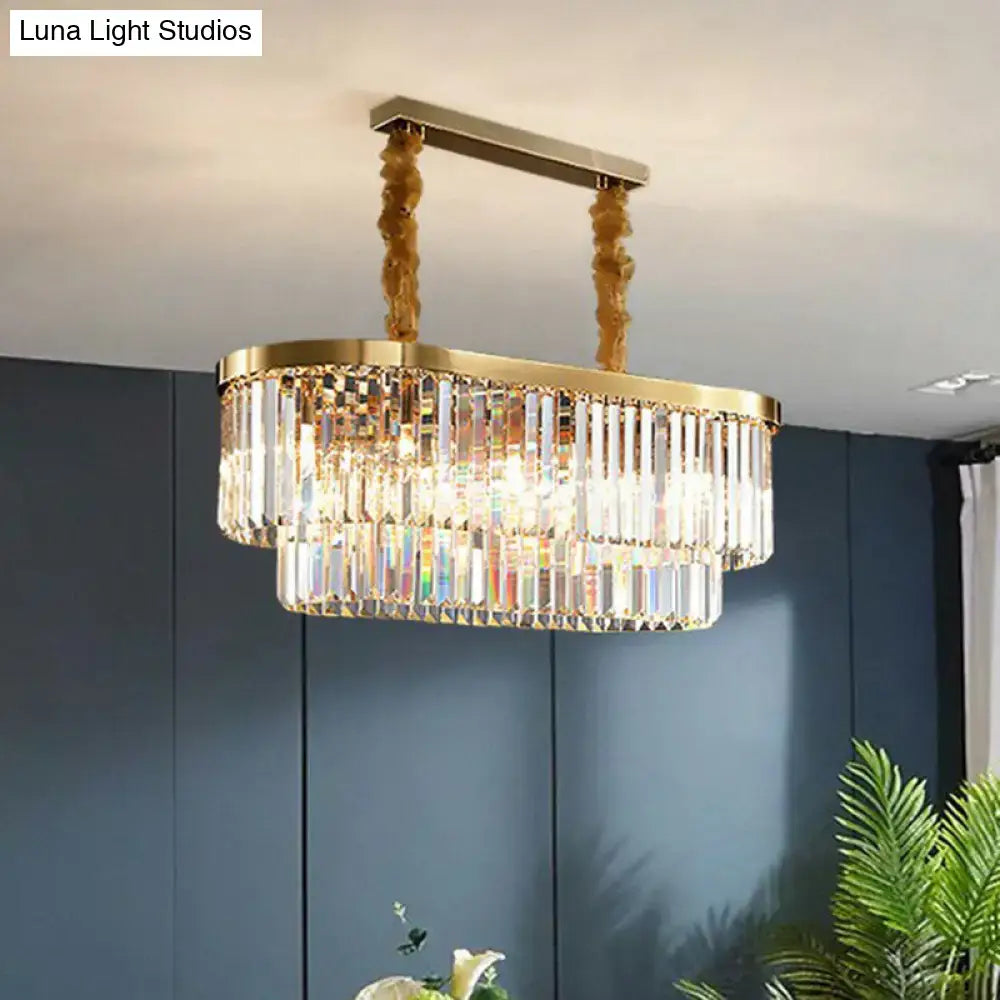 Postmodern brass clear crystal rod chandelier dining room light