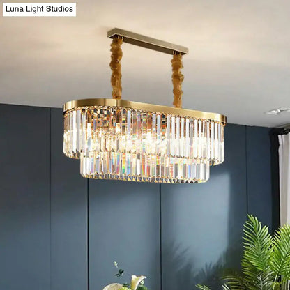 Postmodern brass clear crystal rod chandelier dining room light