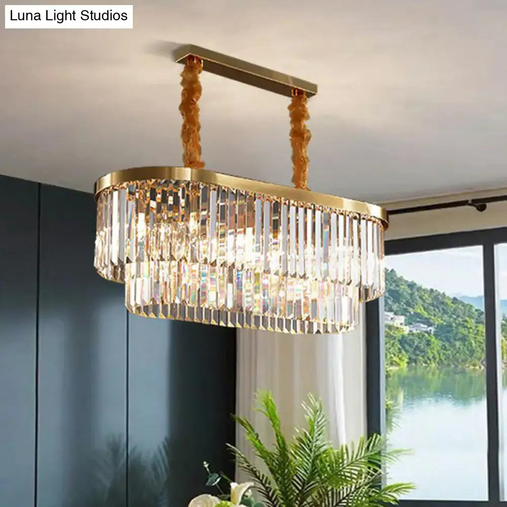 Postmodern brass clear crystal rod chandelier dining room light