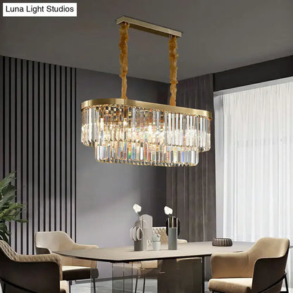 Postmodern brass clear crystal rod chandelier dining room light