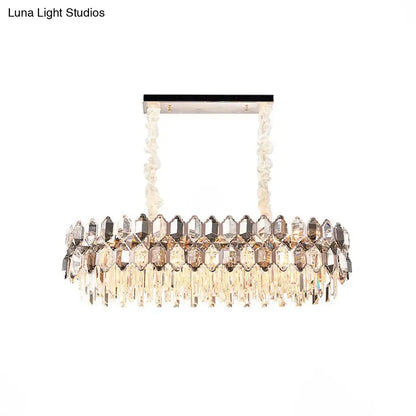 Postmodern clear & smoked crystal island light fixture dining room