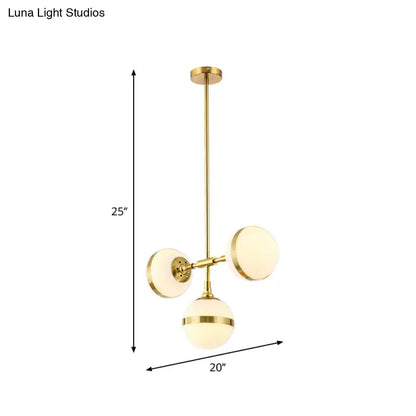 Postmodern gold branch pendant light with white ball glass dining room