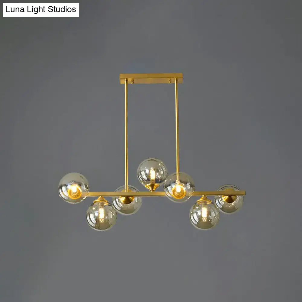 Postmodern gold amber globe shade chandelier dining room light