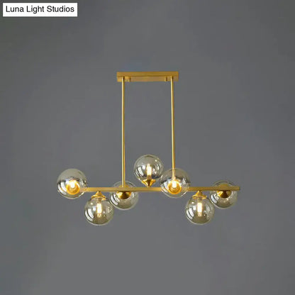 Postmodern gold amber globe shade chandelier dining room light
