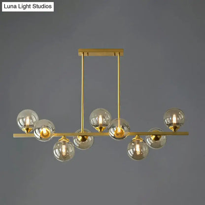 Postmodern gold amber globe shade chandelier dining room light