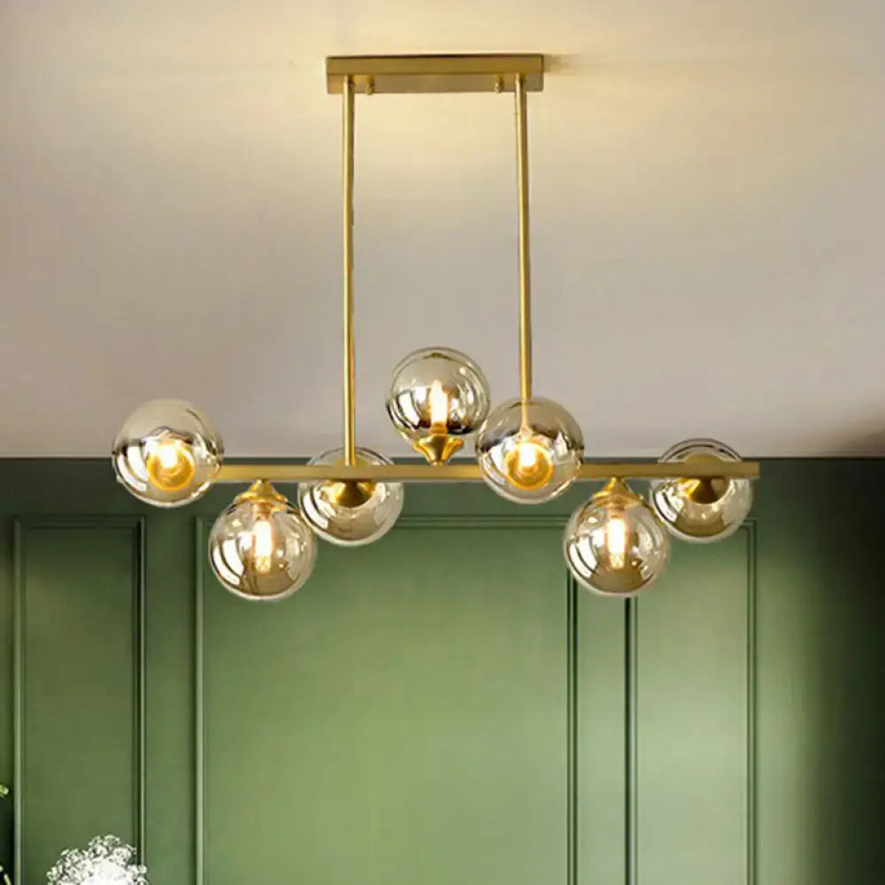 Postmodern gold amber globe shade chandelier dining room light