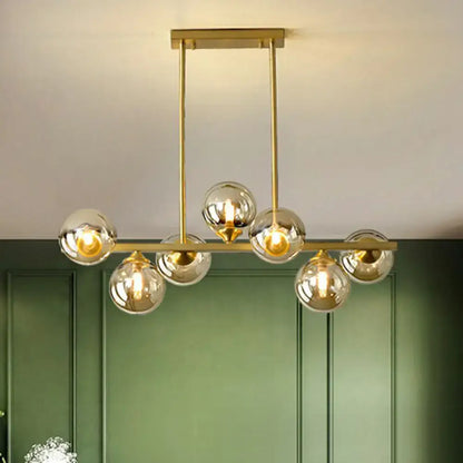 Postmodern gold amber globe shade chandelier dining room light
