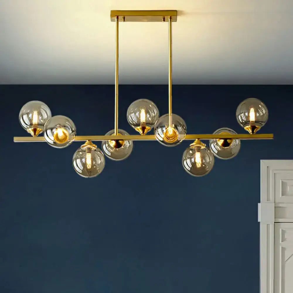 Postmodern gold amber globe shade chandelier dining room light