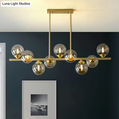 Postmodern gold amber globe shade chandelier dining room light