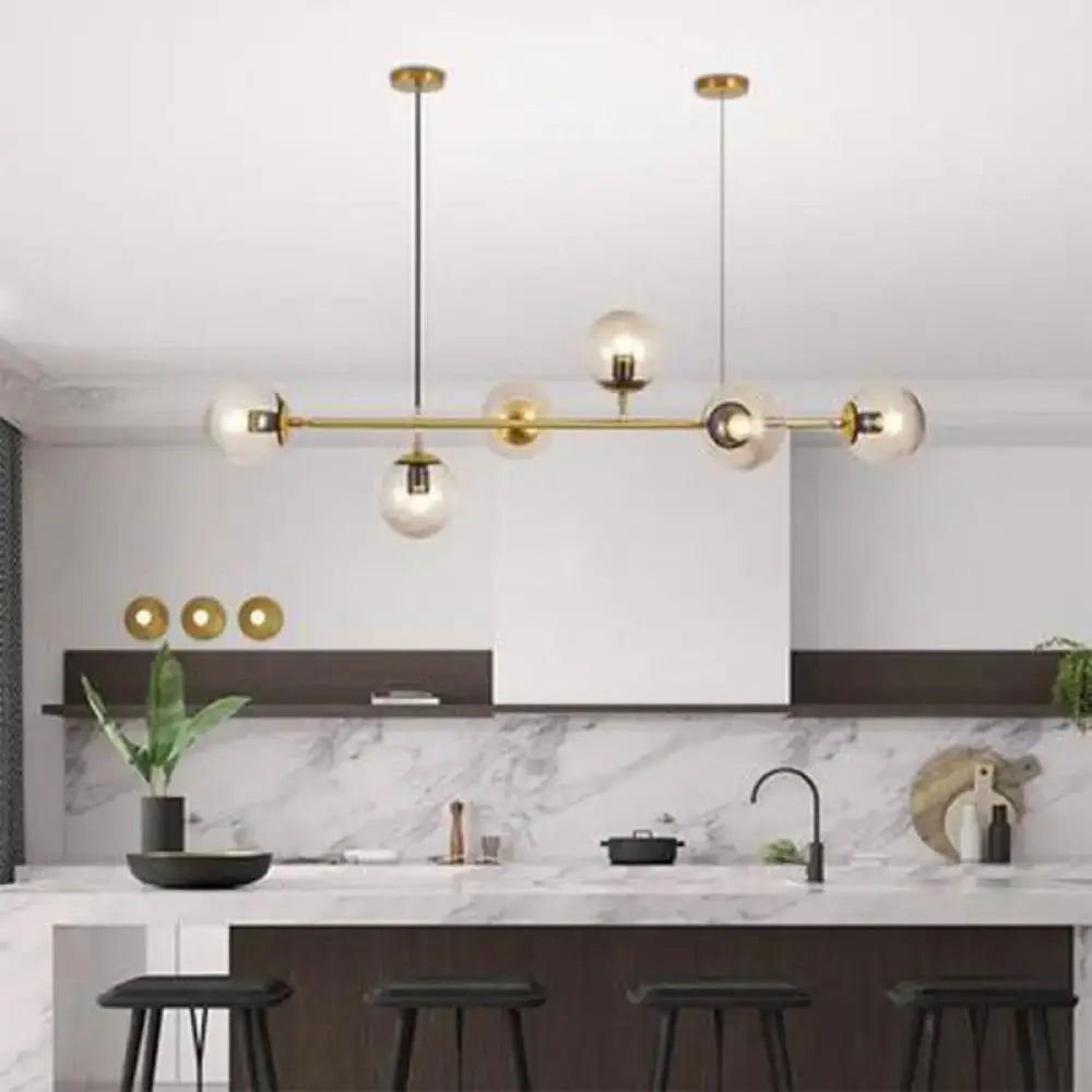 Modern gold island pendant with smoked glass globes dining room 110v-120v