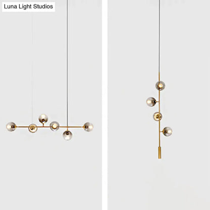 Modern gold island pendant with smoked glass globes dining room 110v-120v