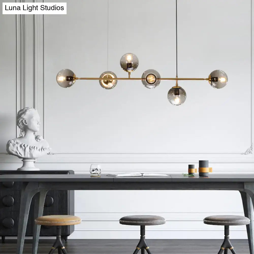 Modern gold island pendant with smoked glass globes dining room 110v-120v