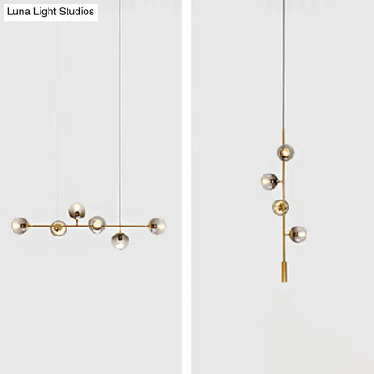 Modern gold island pendant with smoked glass globes dining room 110v-120v