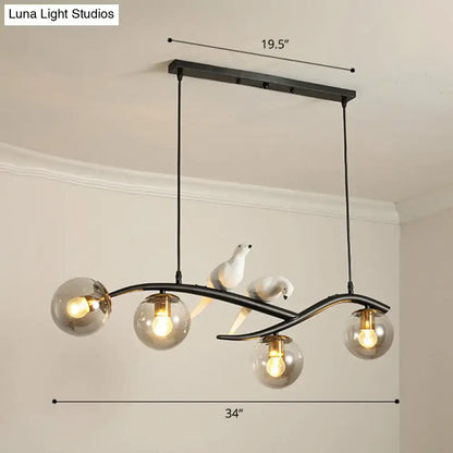Postmodern black tree branch hanging light dining room bird chandelier
