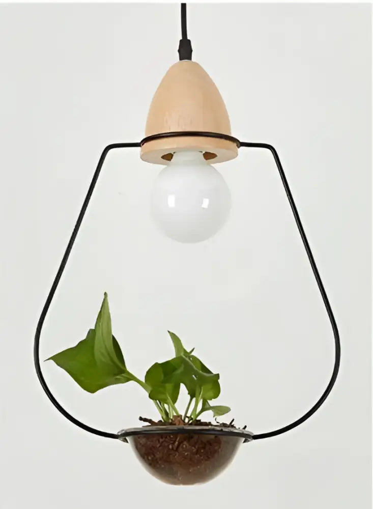 Modern wood and black pendant planter light dining room