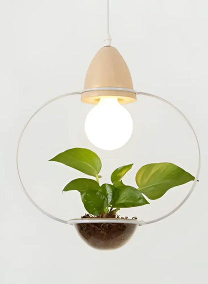 Modern wood and black pendant planter light dining room