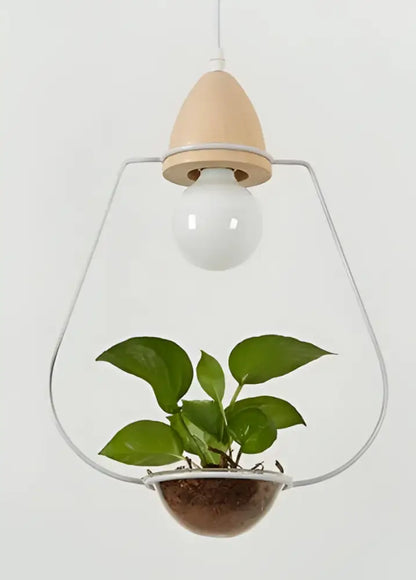 Modern wood and black pendant planter light dining room