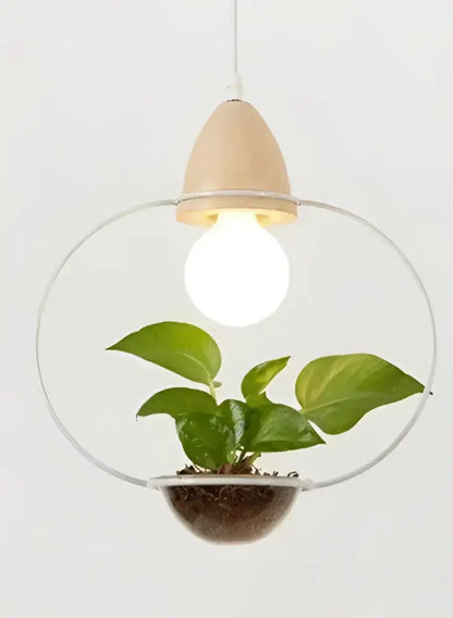 Modern wood and black pendant planter light dining room