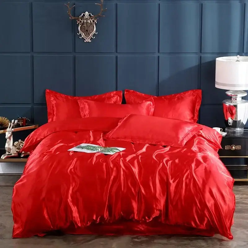 Luxury red satin bedding set – bedroom glossy duvet cover