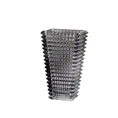 Geometric ribbed clear & dark gray crystal glass vase living room decor