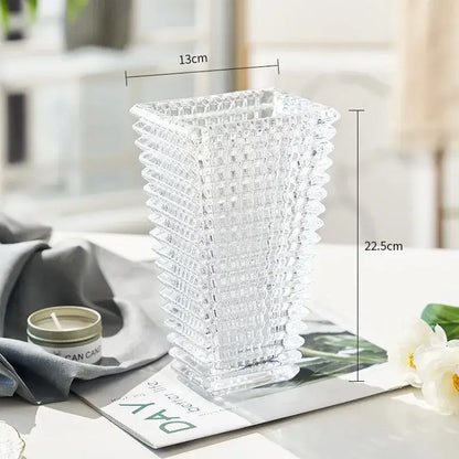 Geometric ribbed clear & dark gray crystal glass vase living room decor