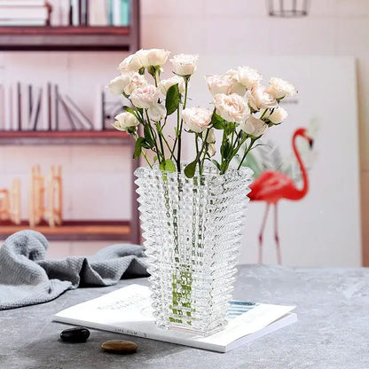 Geometric ribbed clear & dark gray crystal glass vase living room decor