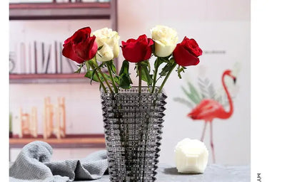 Geometric ribbed clear & dark gray crystal glass vase living room decor